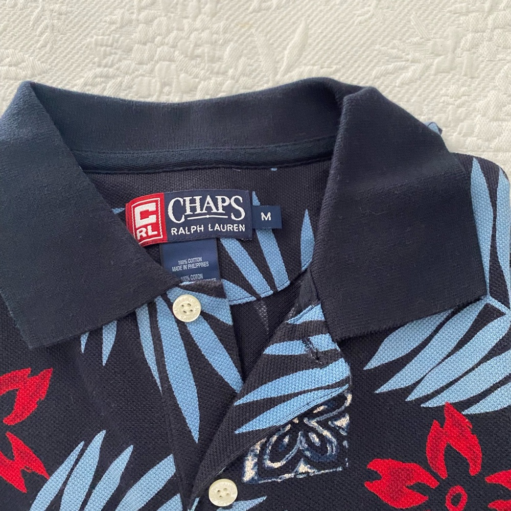 Ralph Lauren Black Polo with Blue and Red Floral Design